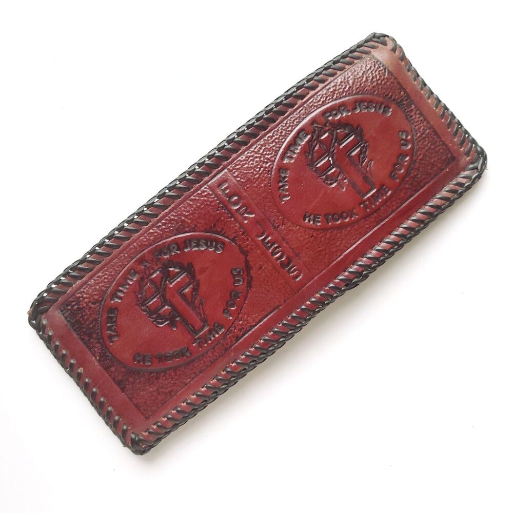 Handmade Laced Leather Bifold Wallet Take Time for Jesus Christian Religious